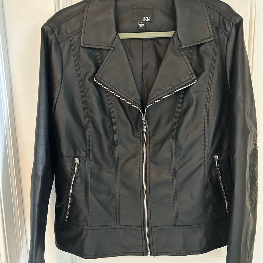 a.n.a Black Faux Leather Biker Jacket with Zip Pockets